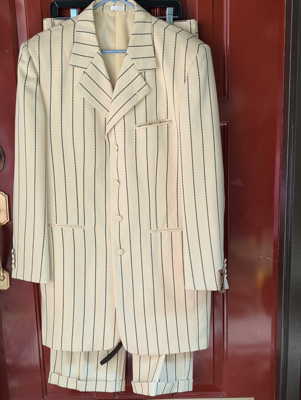 Falcone Yellow Pin-striped Zoot Suit 40R Jacket 33/30 Pants W/Adj. & Belt